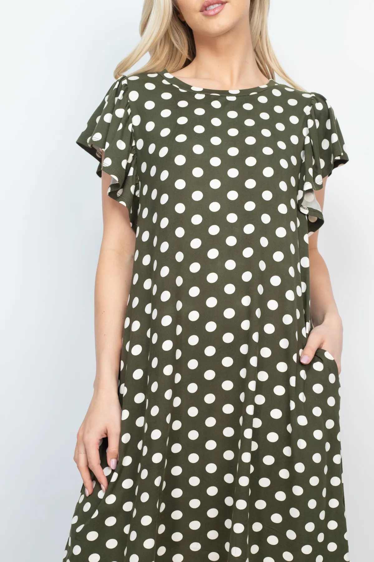 Ruffle Sleeve Round Neck Polka Dot Dress
