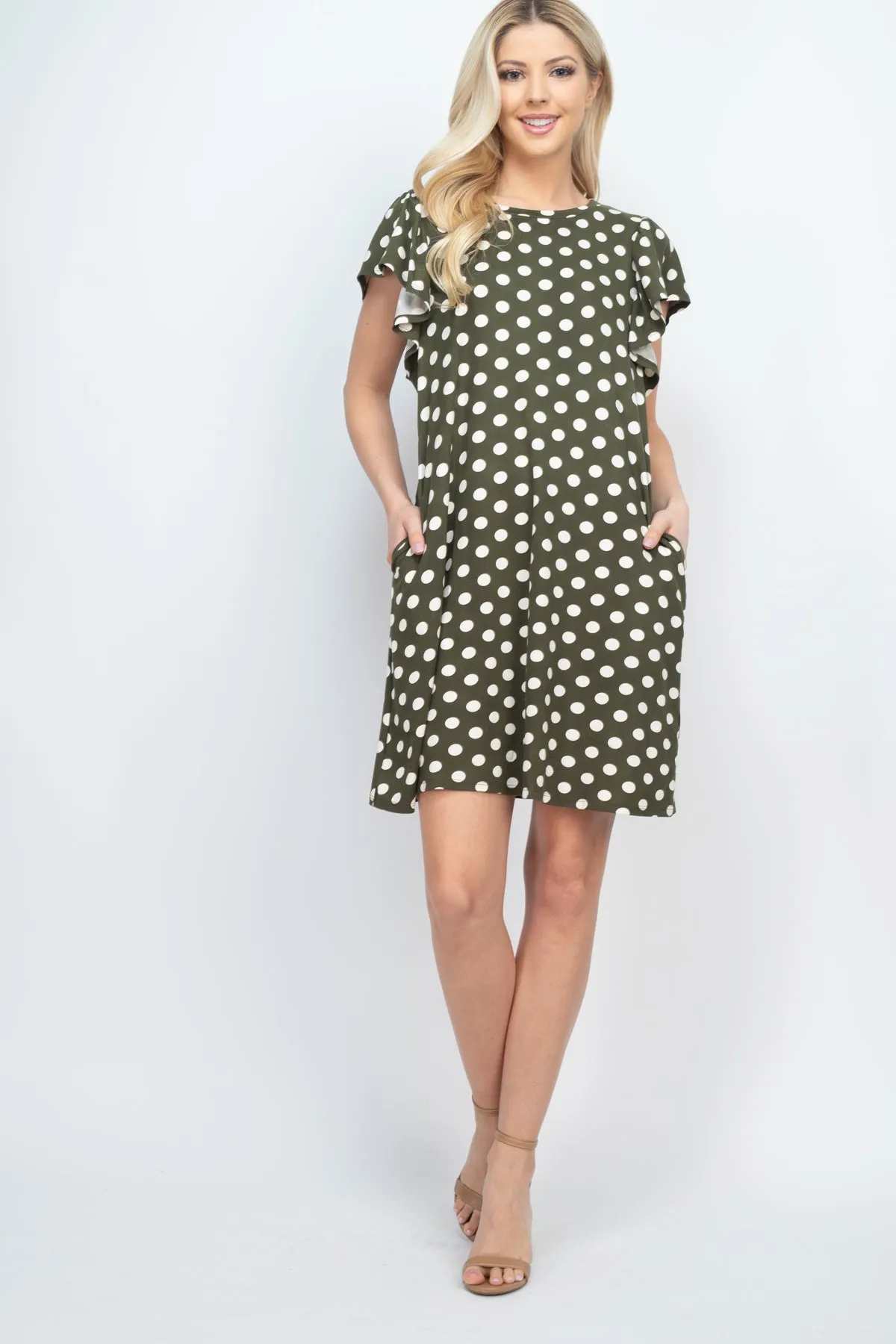 Ruffle Sleeve Round Neck Polka Dot Dress