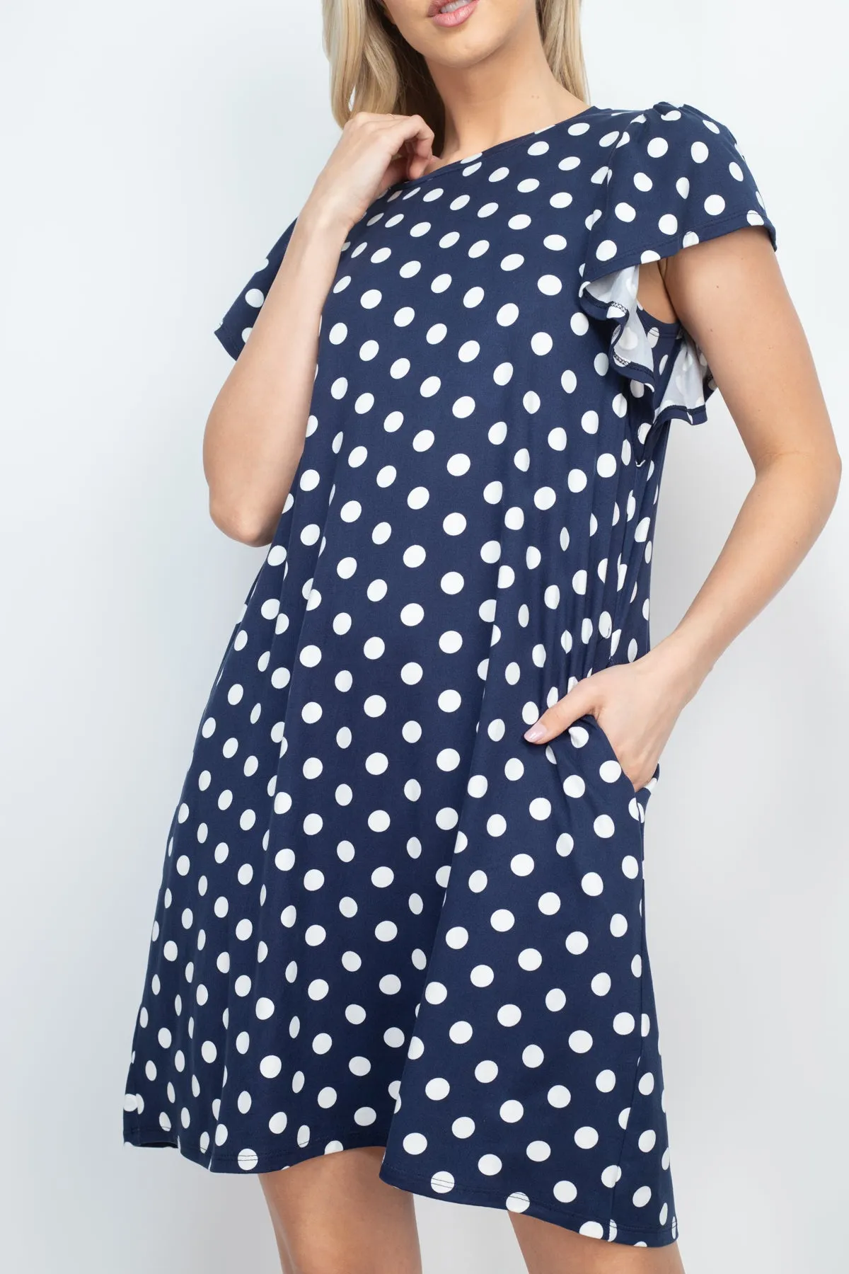 Ruffle Sleeve Round Neck Polka Dot Dress