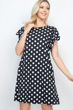Ruffle Sleeve Round Neck Polka Dot Dress