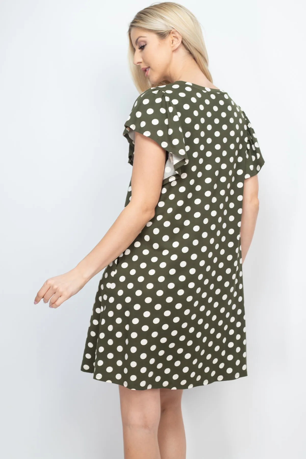 Ruffle Sleeve Round Neck Polka Dot Dress