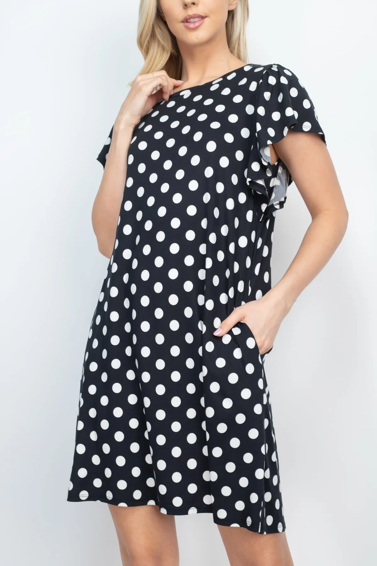 Ruffle Sleeve Round Neck Polka Dot Dress