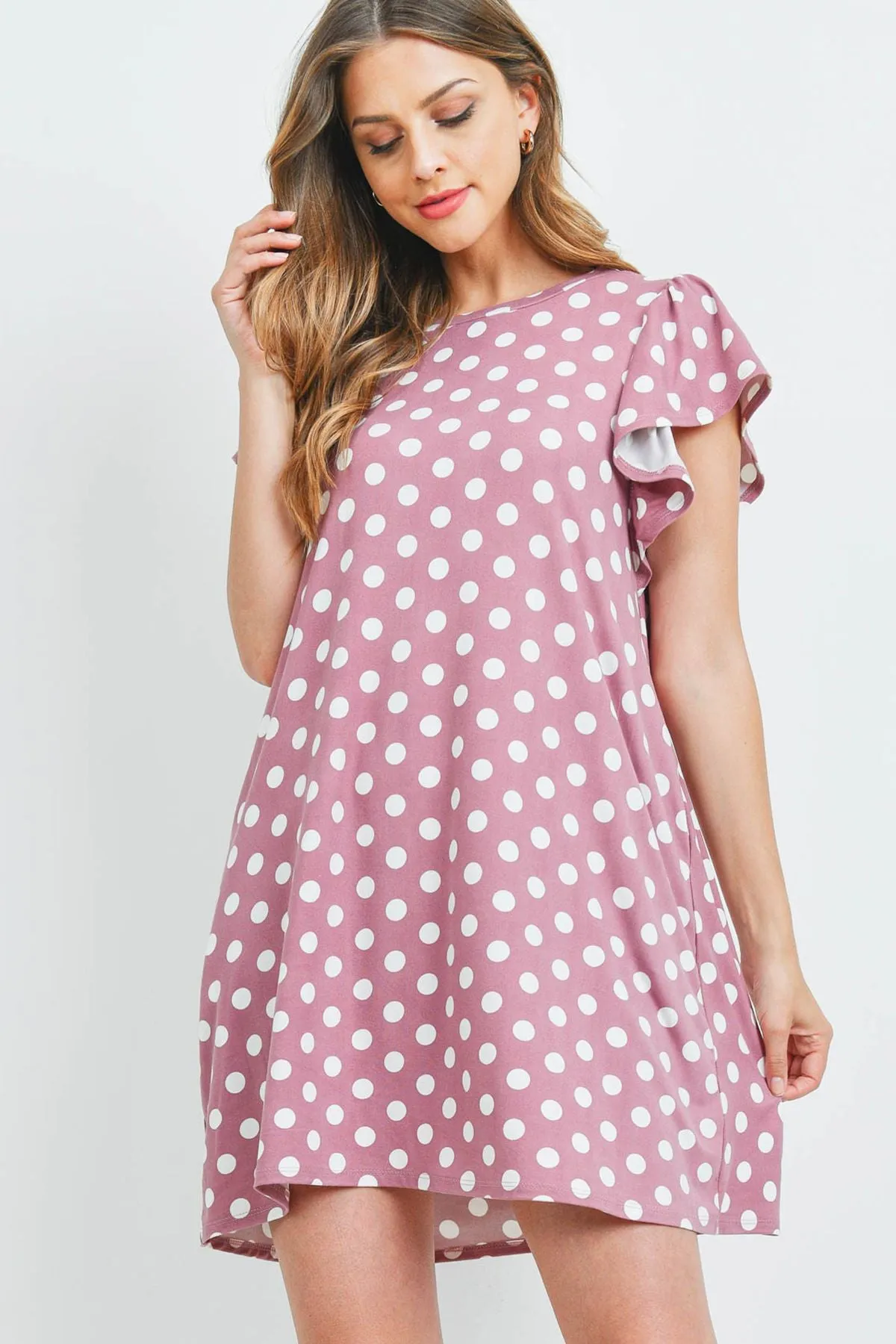 Ruffle Sleeve Round Neck Polka Dot Dress
