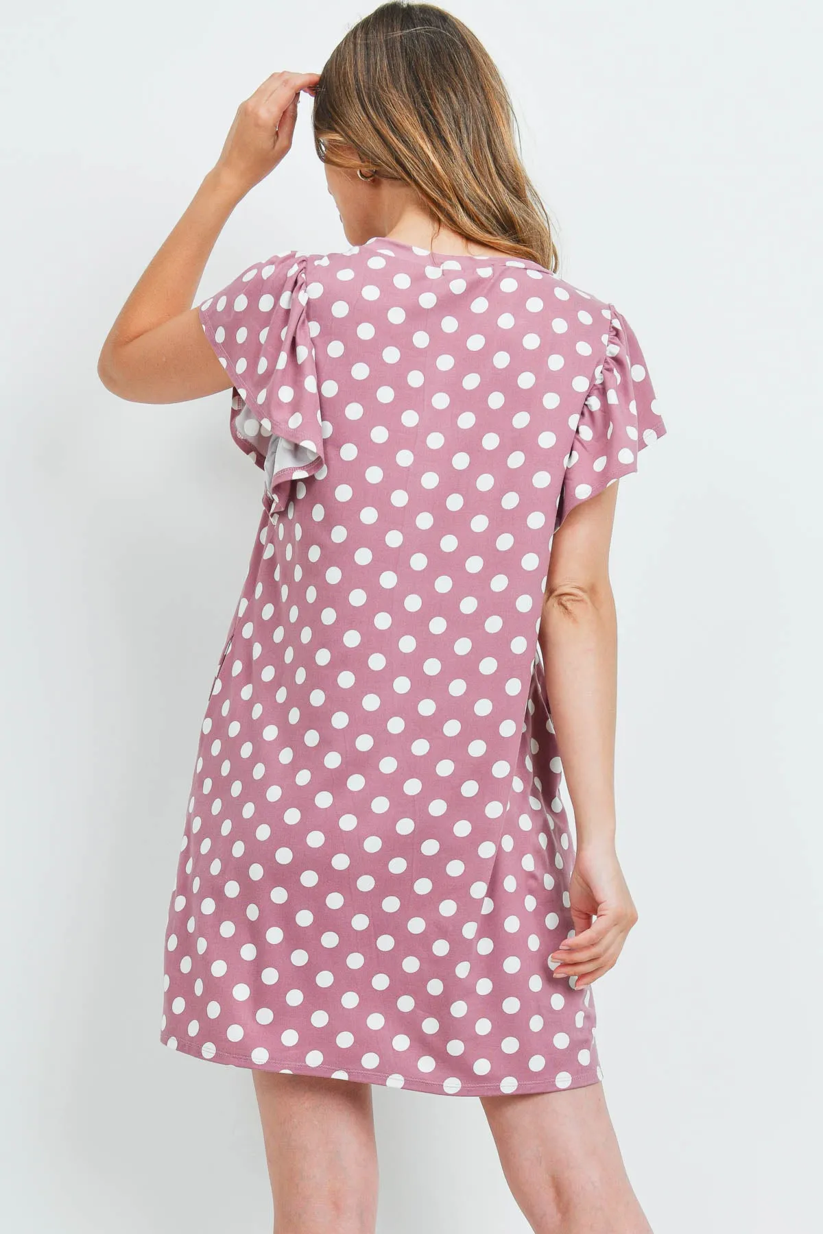 Ruffle Sleeve Round Neck Polka Dot Dress
