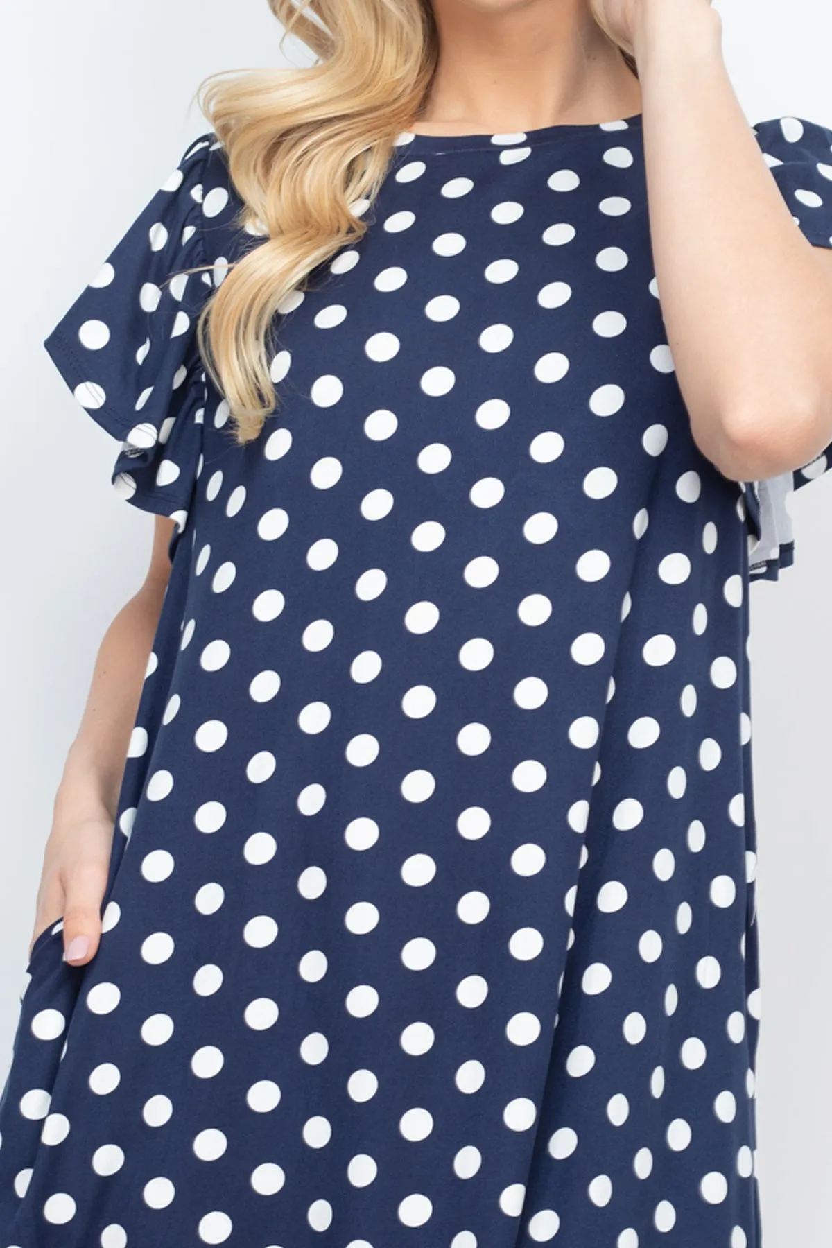 Ruffle Sleeve Round Neck Polka Dot Dress