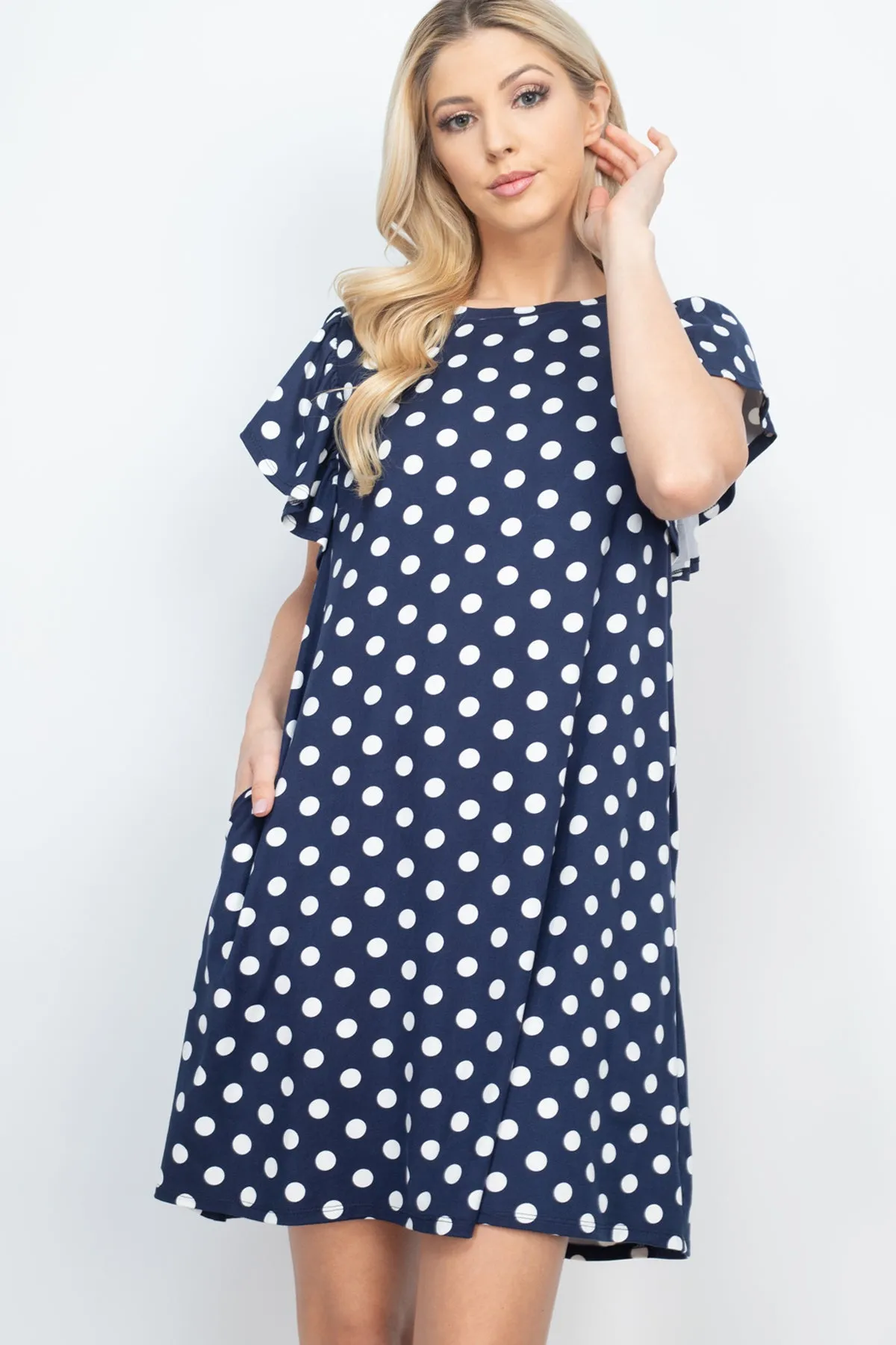 Ruffle Sleeve Round Neck Polka Dot Dress