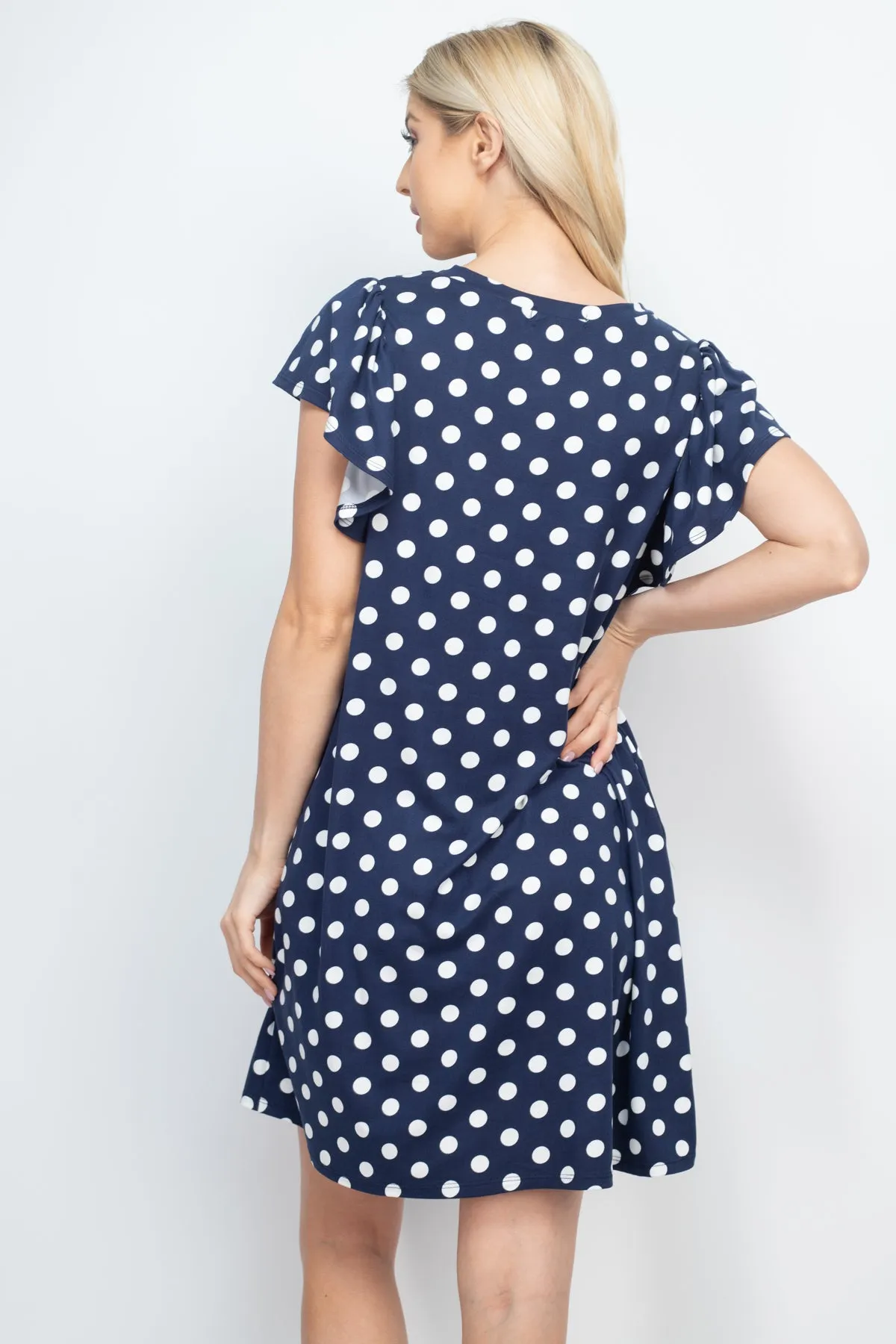 Ruffle Sleeve Round Neck Polka Dot Dress