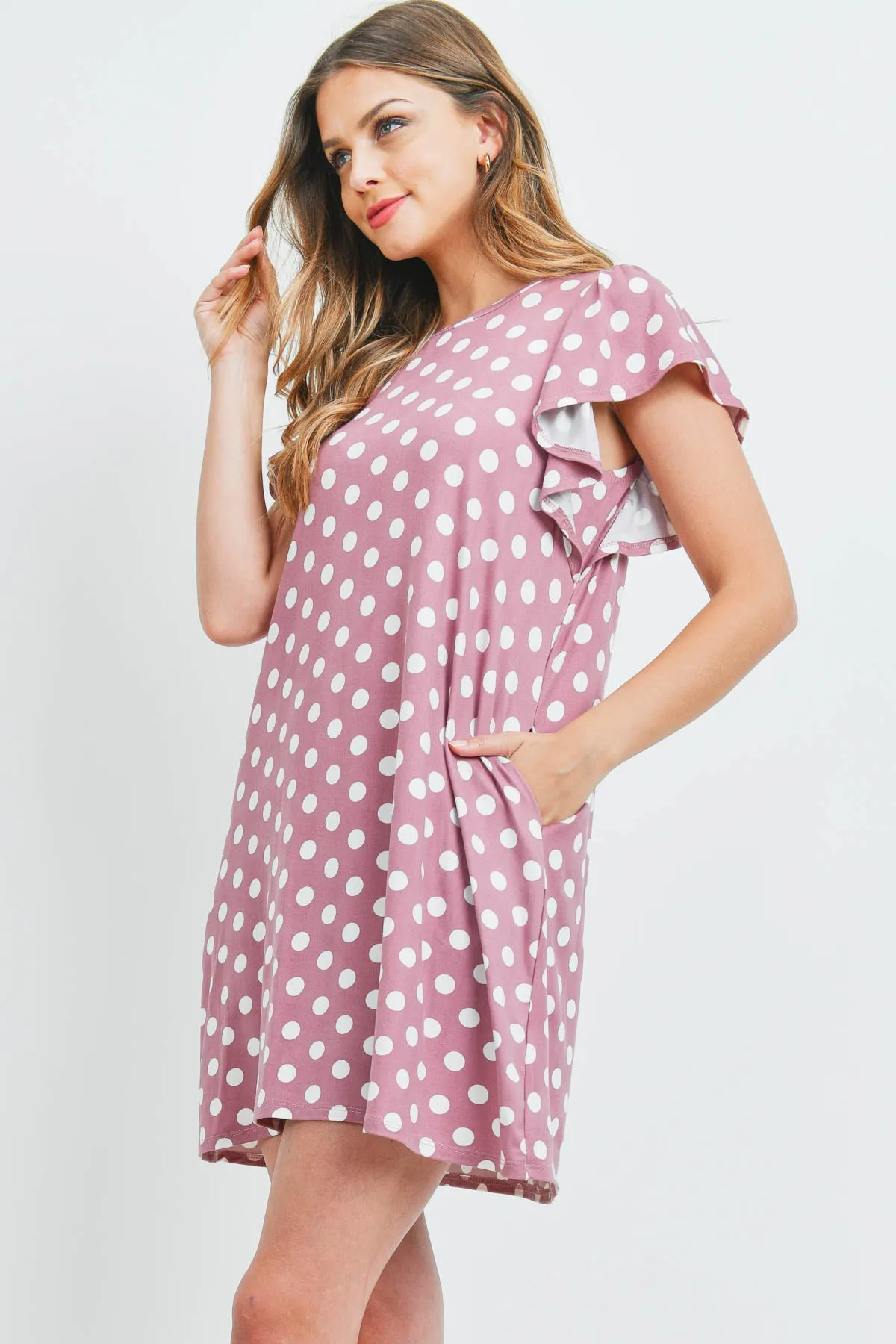 Ruffle Sleeve Round Neck Polka Dot Dress