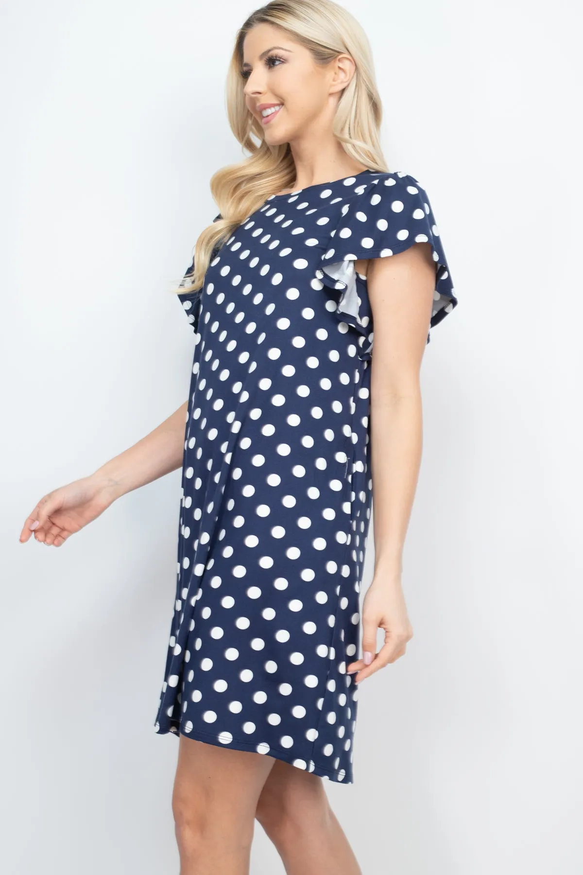 Ruffle Sleeve Round Neck Polka Dot Dress