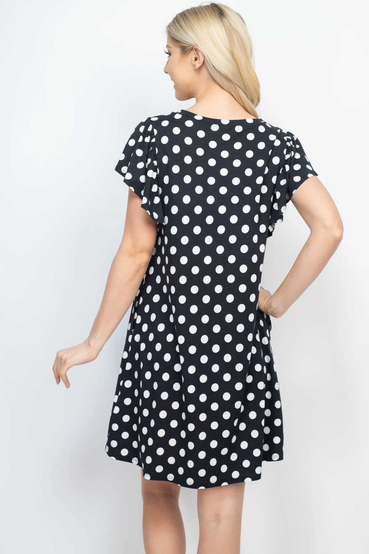 Ruffle Sleeve Round Neck Polka Dot Dress