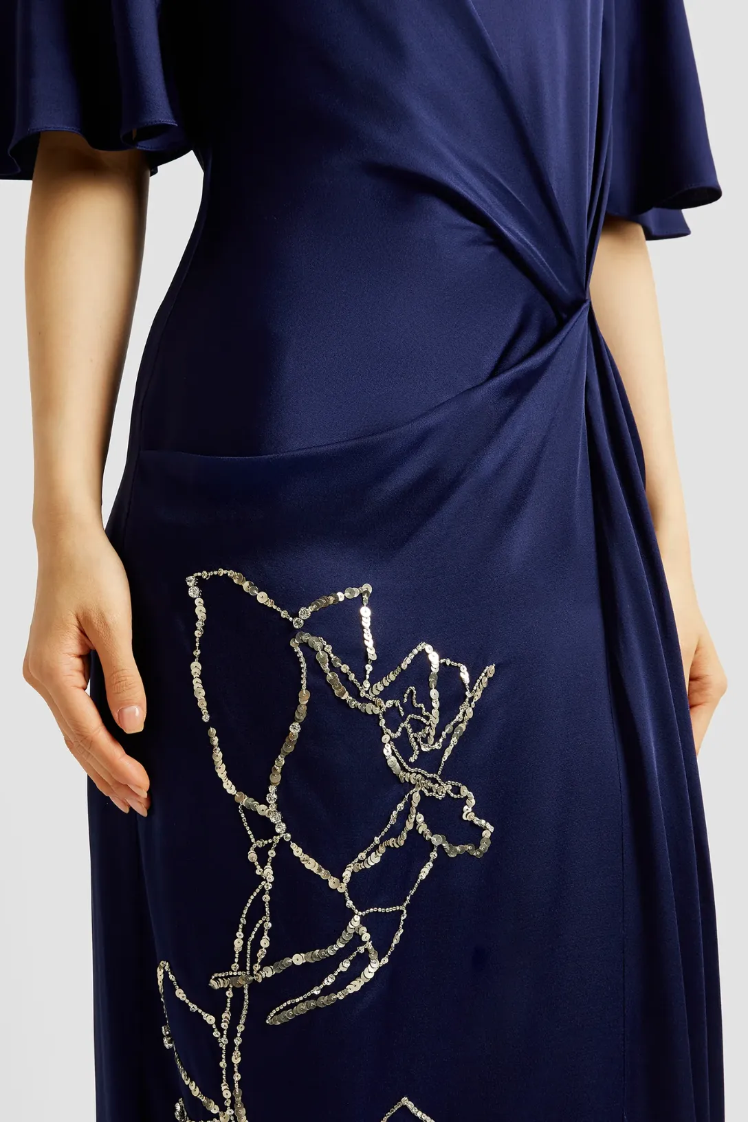 Short Sleeve Drape Gown | Navy
