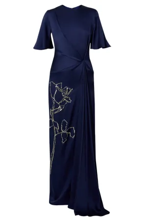 Short Sleeve Drape Gown | Navy