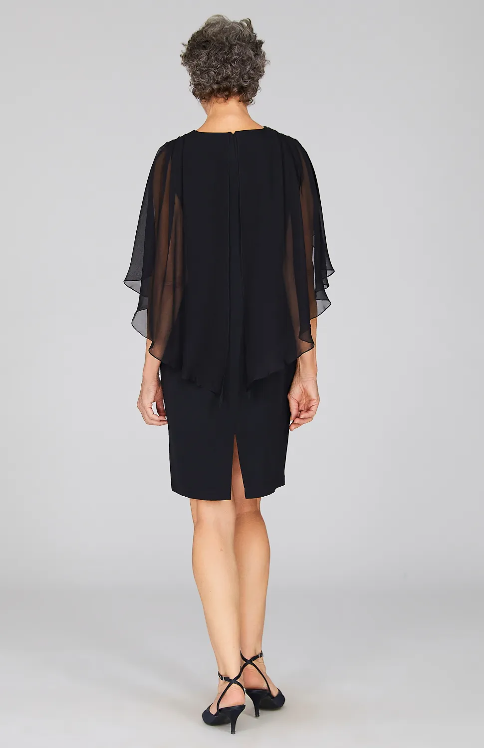 Silk Dress w/Attached Chiffon Capelet
