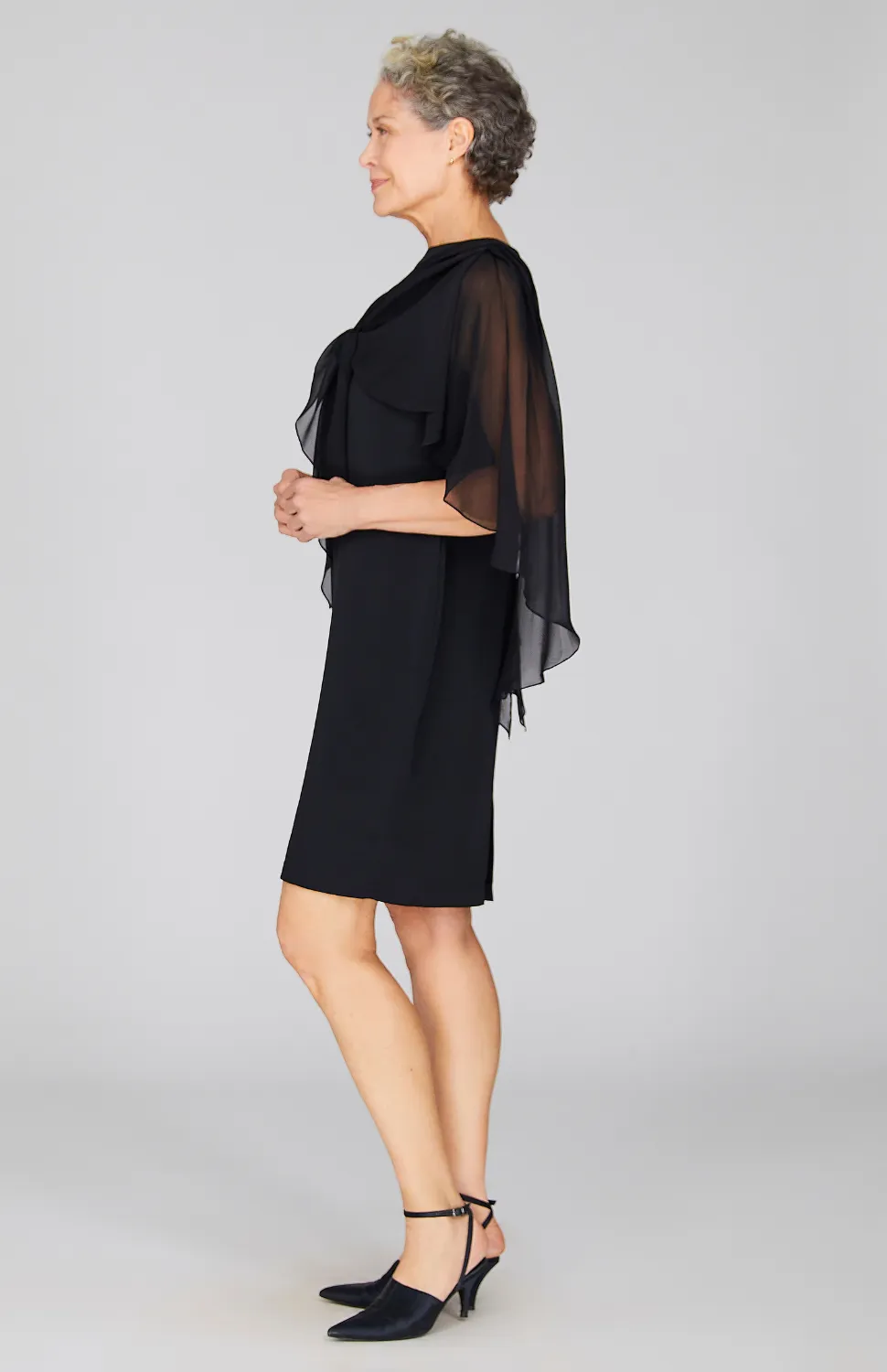 Silk Dress w/Attached Chiffon Capelet