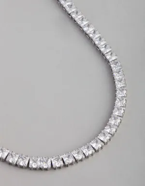 Silver Cubic Zirconia Statement Square Necklace