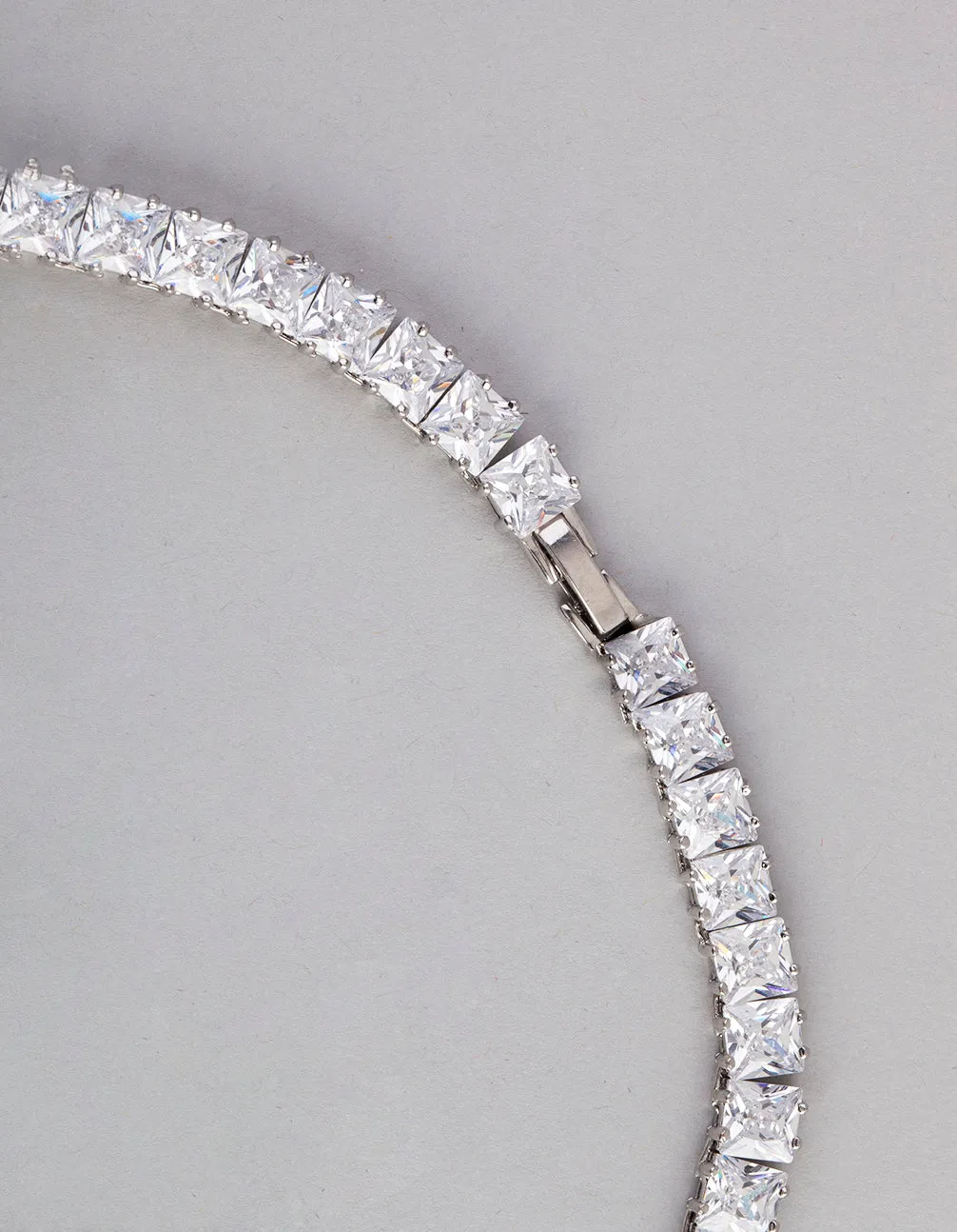 Silver Cubic Zirconia Statement Square Necklace