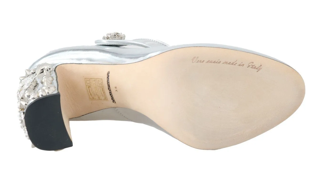 Silver Leather Crystal Clock Shoes