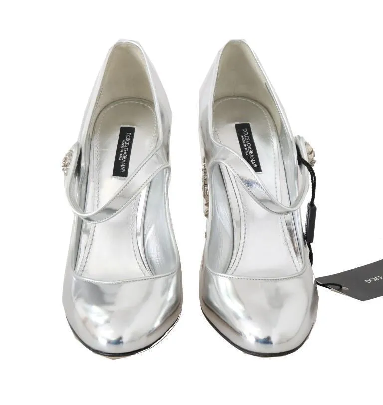 Silver Leather Crystal Clock Shoes