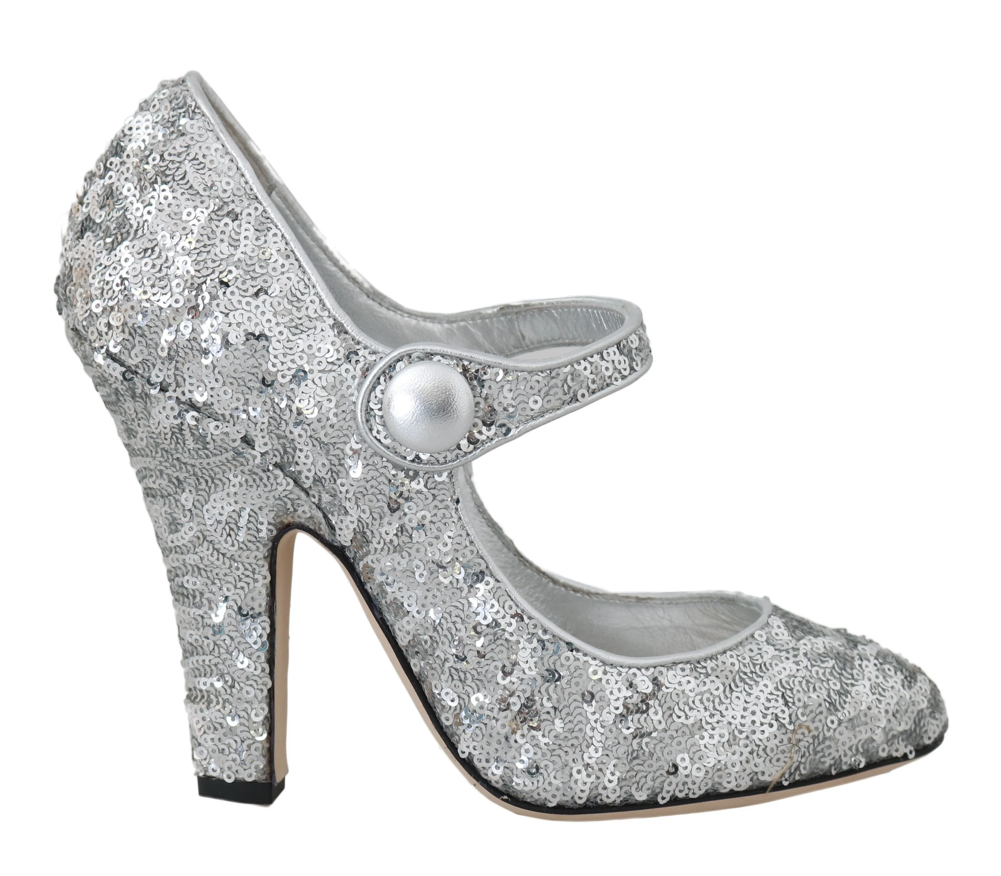 Silver Sequined Leather Mary Janes