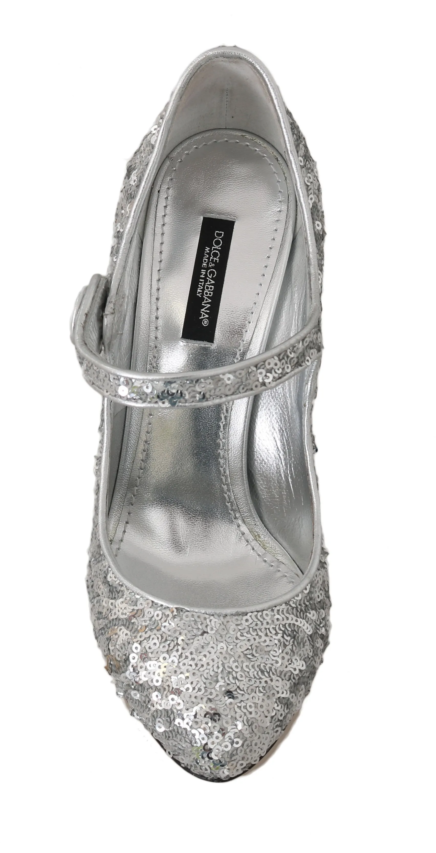 Silver Sequined Leather Mary Janes