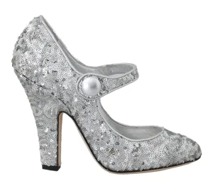 Silver Sequined Leather Mary Janes