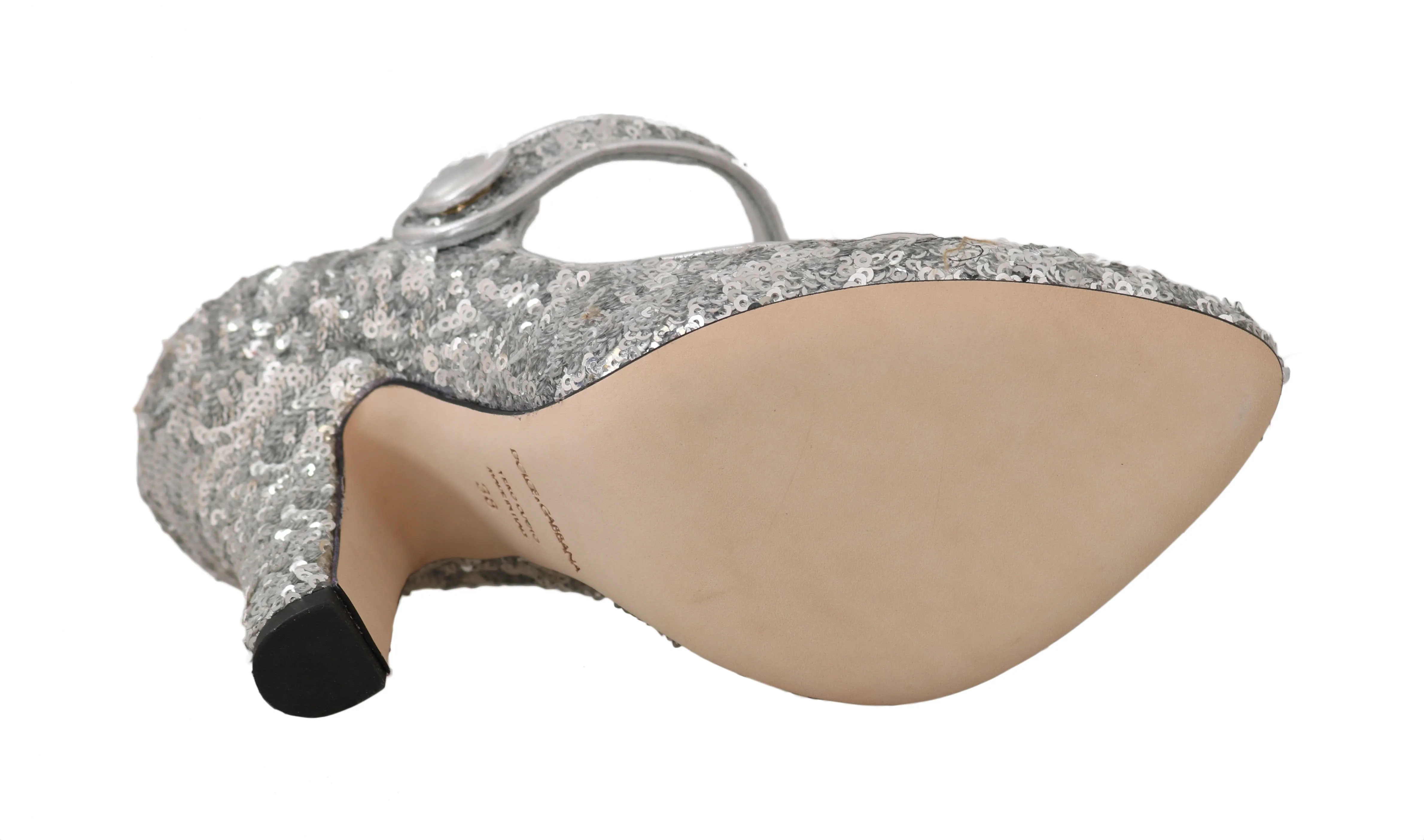 Silver Sequined Leather Mary Janes