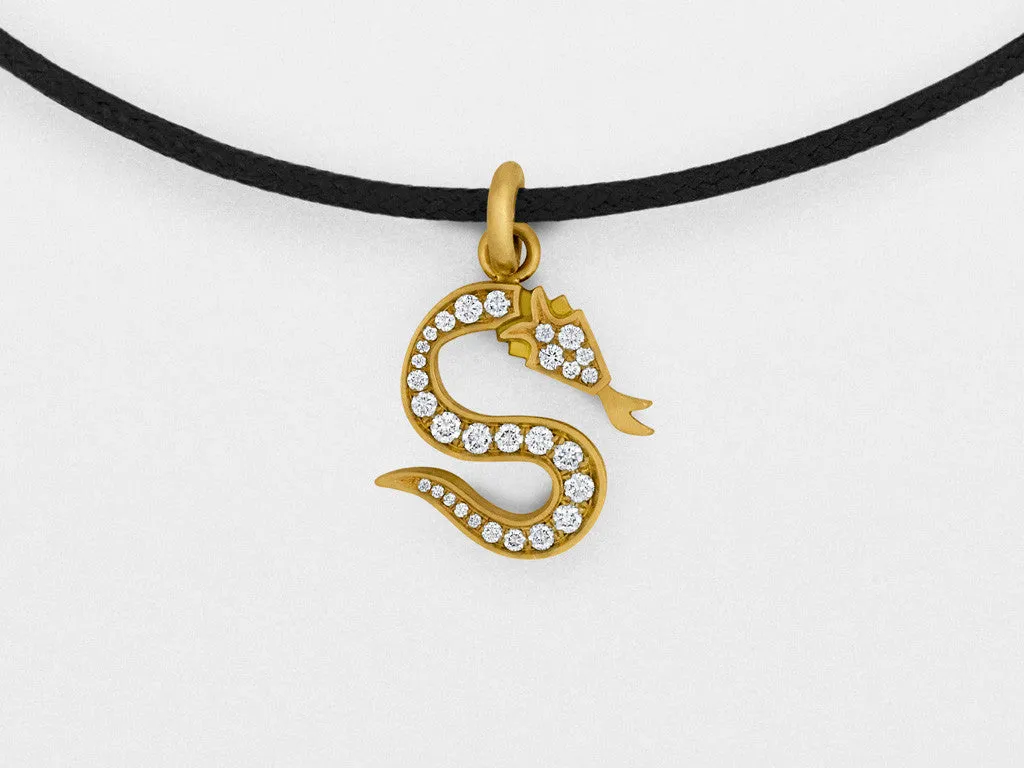 Snake Bones Logo Diamond Charm Bracelet in 18K Gold
