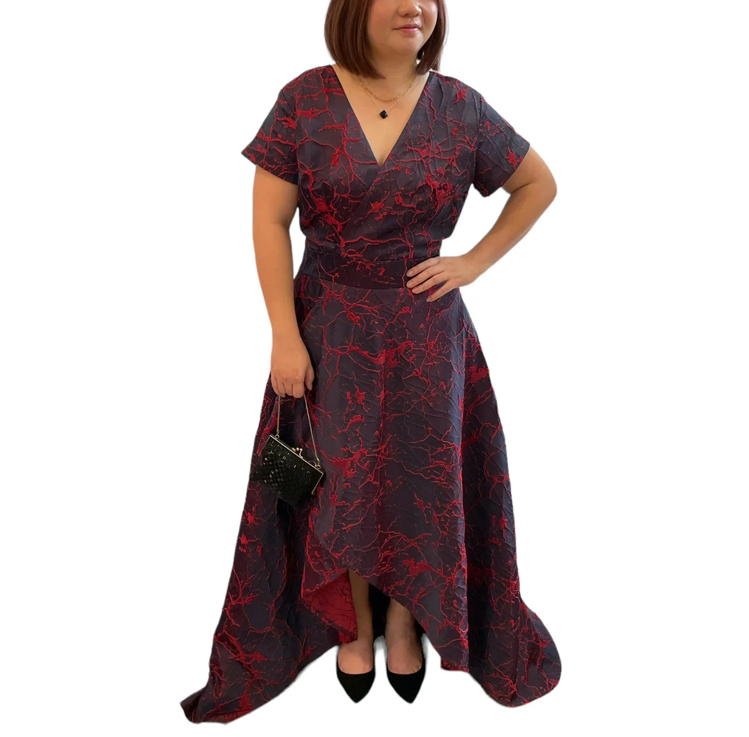 SOIREE - RED NAVY HIGH LOW HEM CUSTOMIZABLE EVENING DRESS
