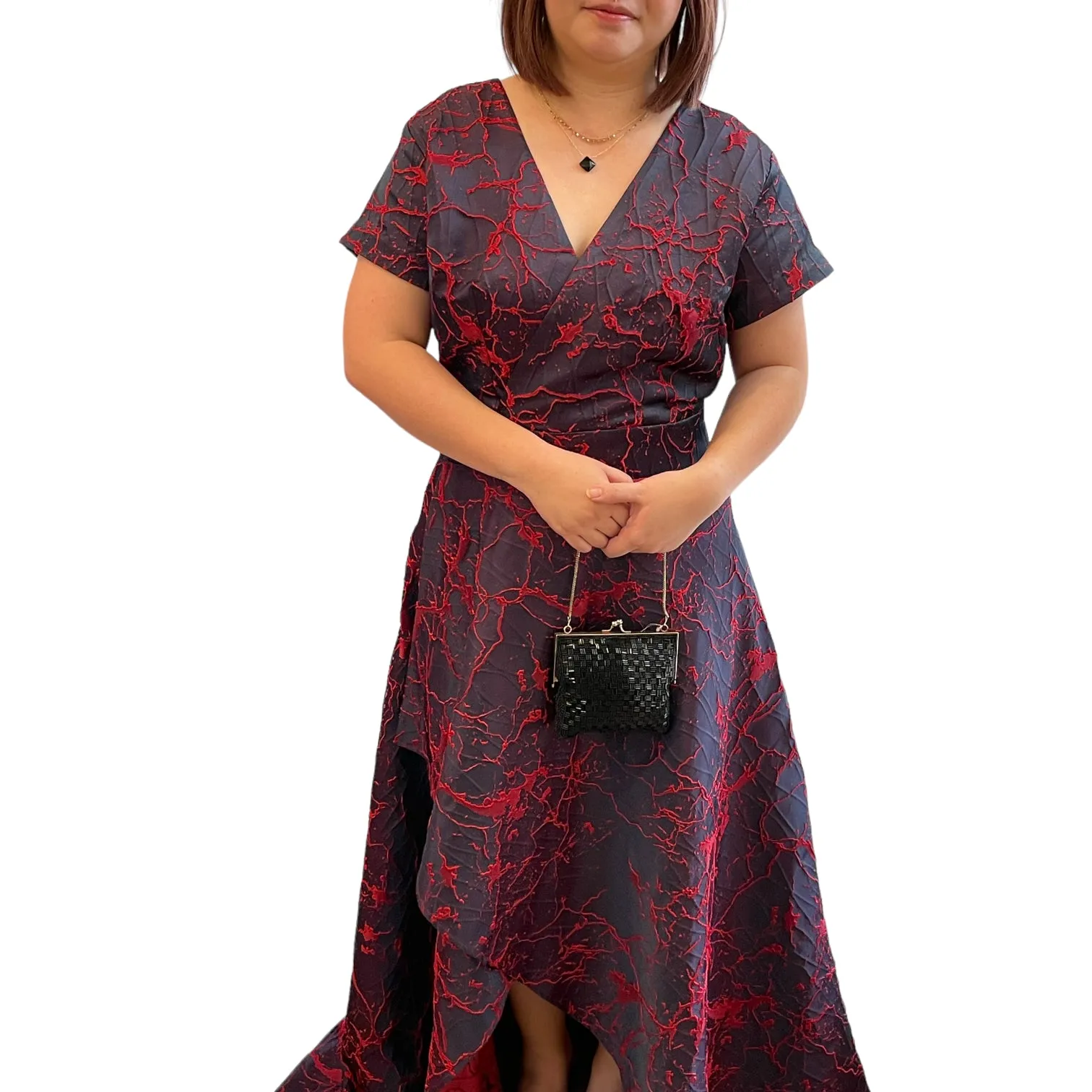 SOIREE - RED NAVY HIGH LOW HEM CUSTOMIZABLE EVENING DRESS