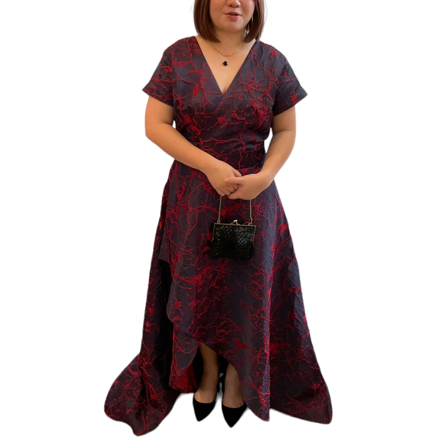 SOIREE - RED NAVY HIGH LOW HEM CUSTOMIZABLE EVENING DRESS