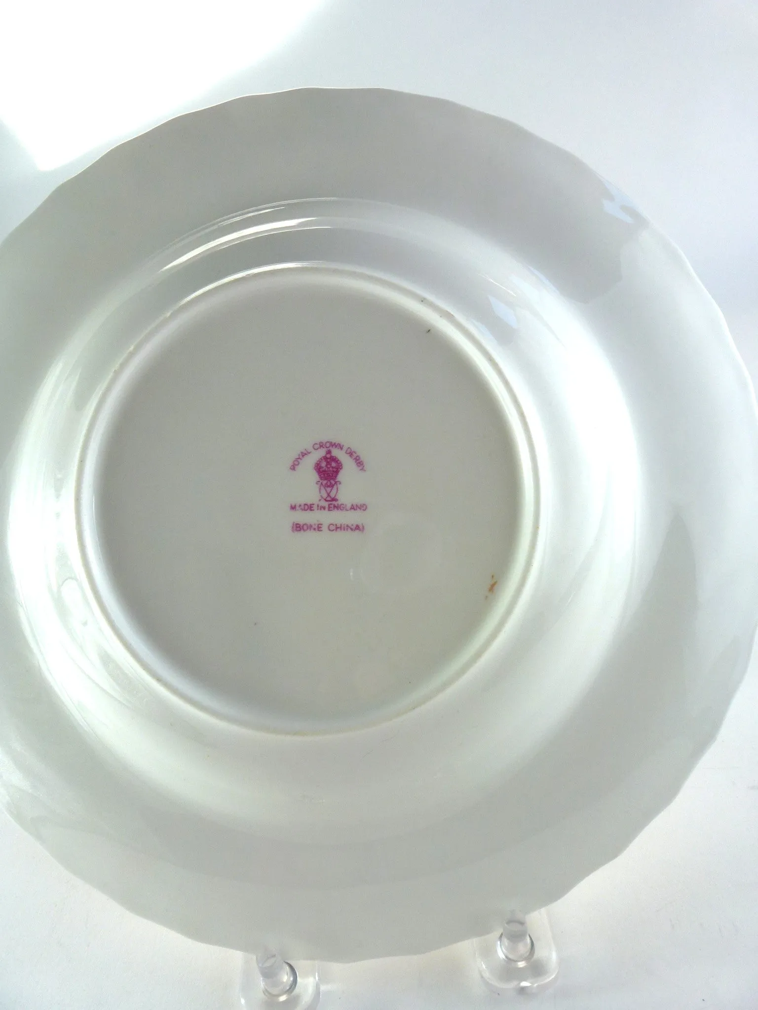 SOLD Royal Crown Derby Porcelain Rougemont Pattern Rim Soup Plates Set of 12