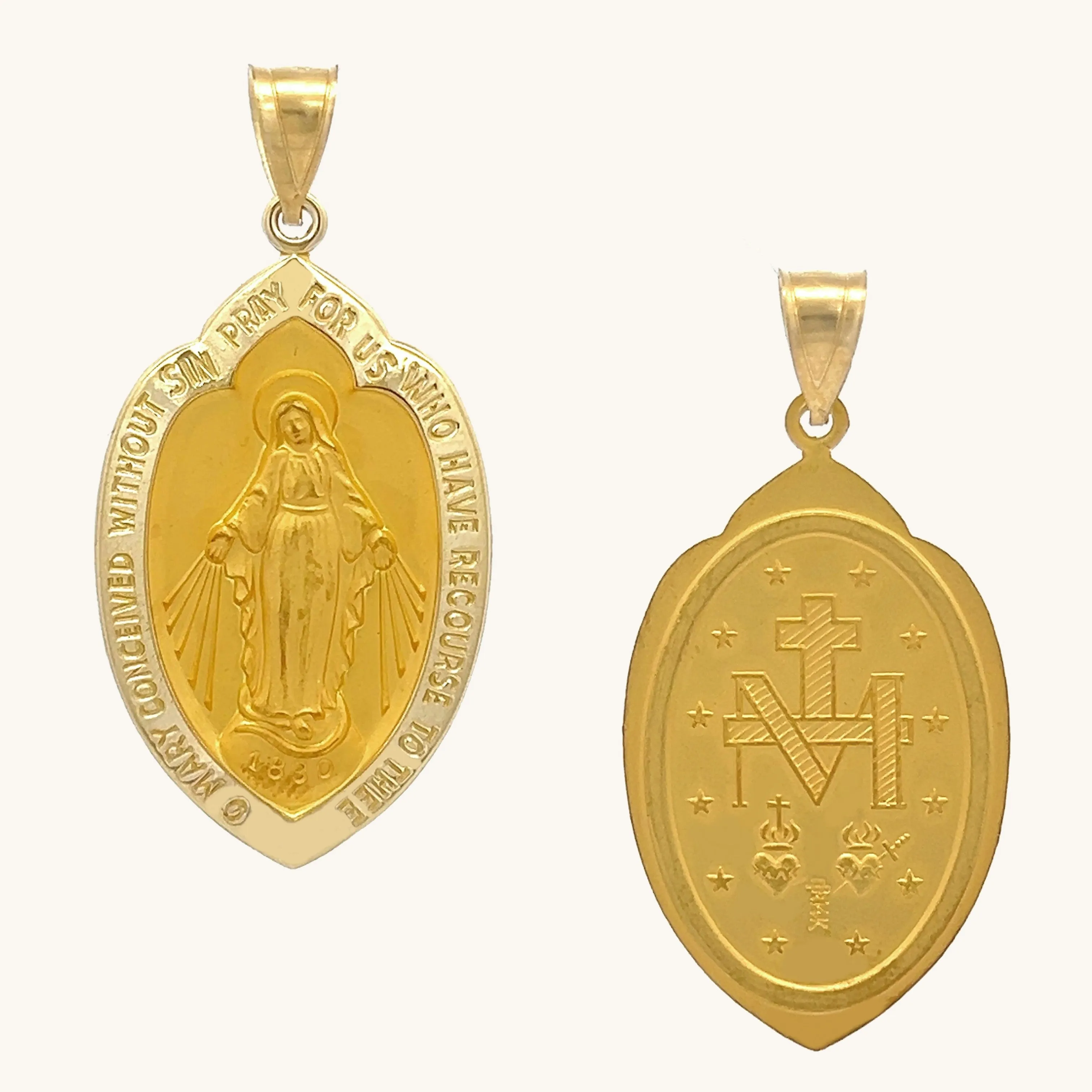 SOLID 14K YELLOW GOLD MIRACULOUS MEDAL | SHIELD