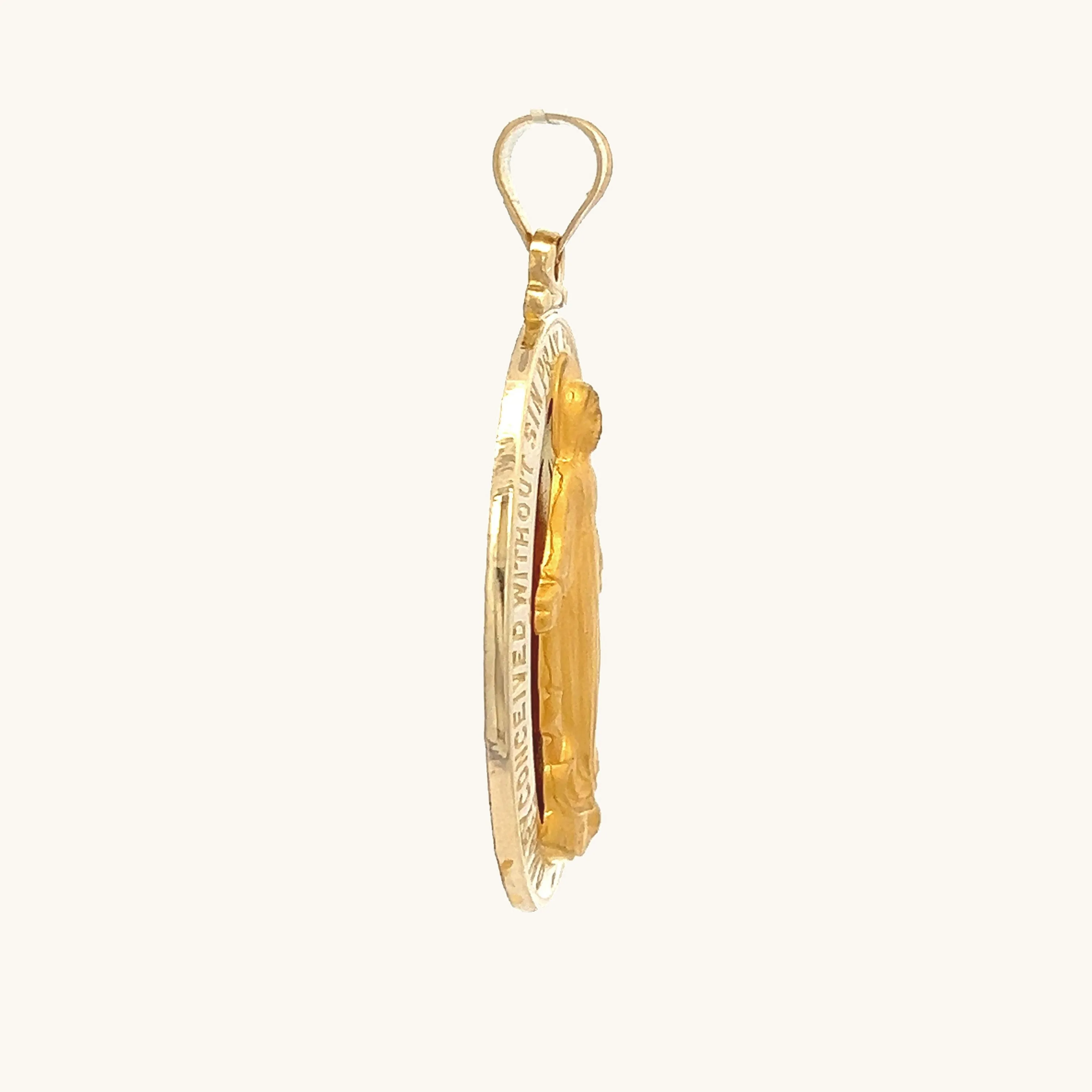 SOLID 14K YELLOW GOLD RAISED MIRACULOUS FIGURE MEDAL | OVAL