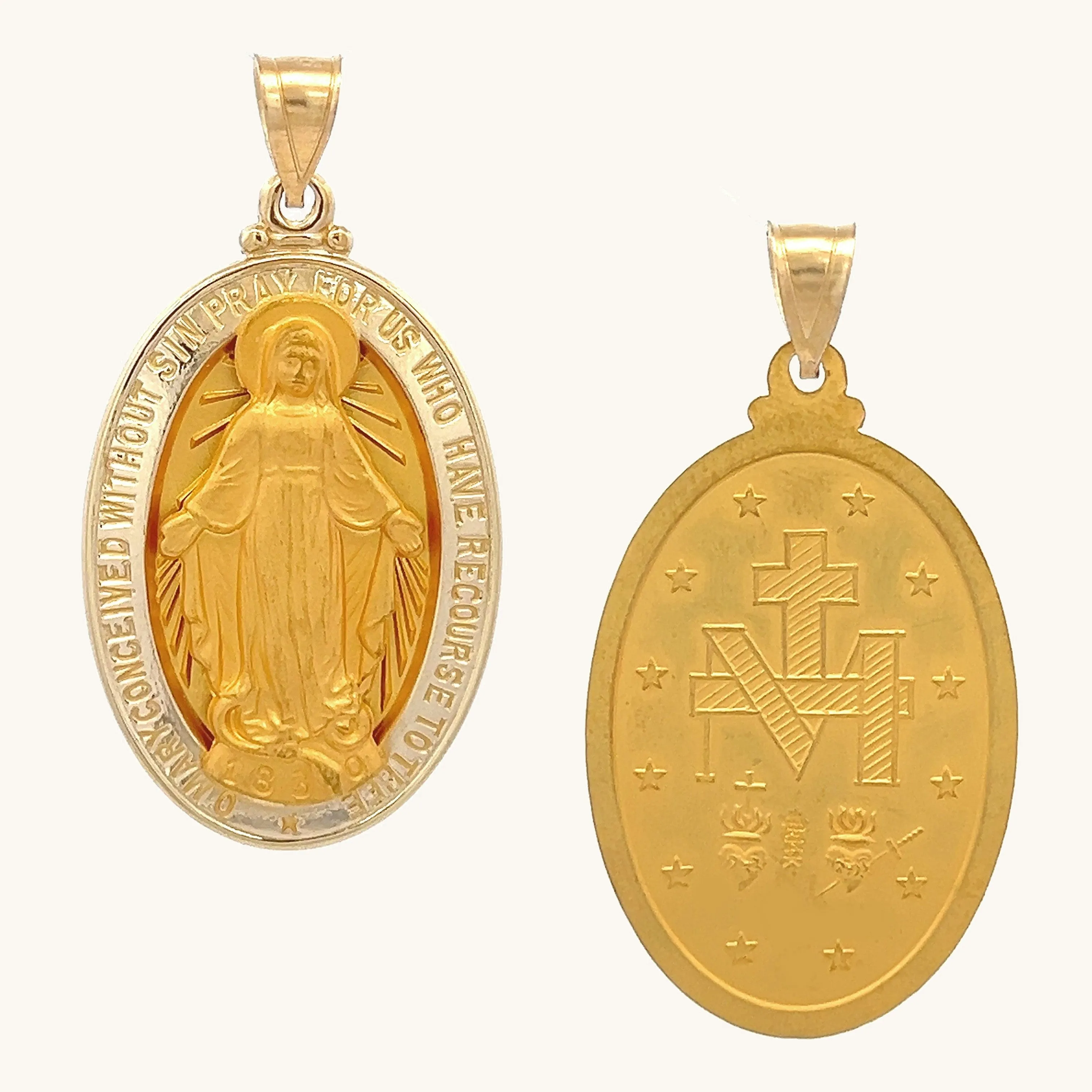 SOLID 14K YELLOW GOLD RAISED MIRACULOUS FIGURE MEDAL | OVAL