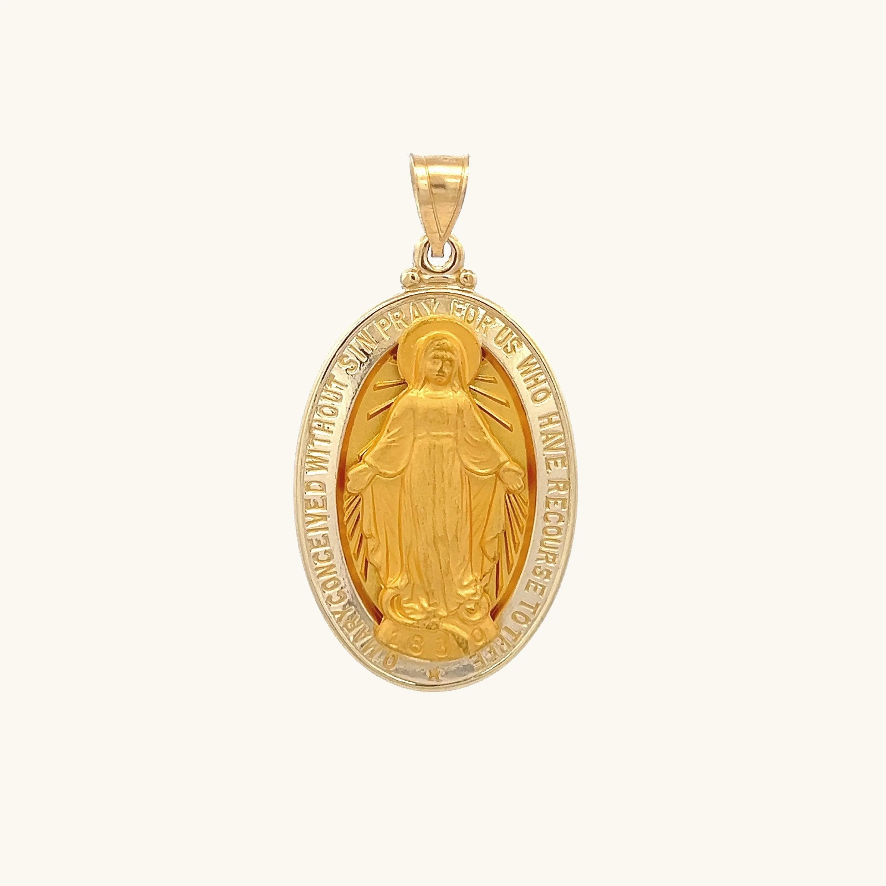 SOLID 14K YELLOW GOLD RAISED MIRACULOUS FIGURE MEDAL | OVAL