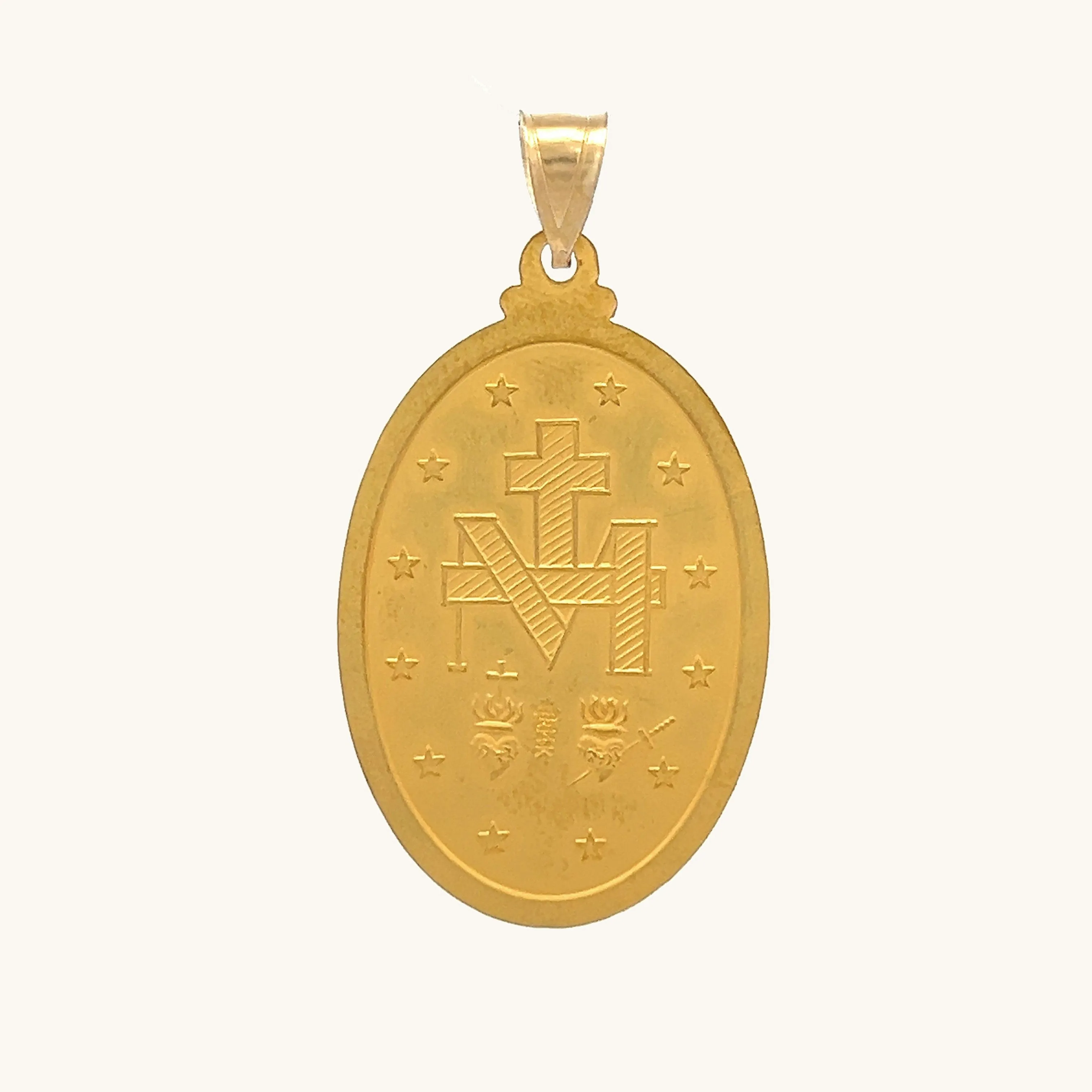 SOLID 14K YELLOW GOLD RAISED MIRACULOUS FIGURE MEDAL | OVAL