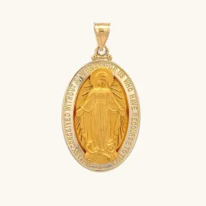 SOLID 14K YELLOW GOLD RAISED MIRACULOUS FIGURE MEDAL | OVAL