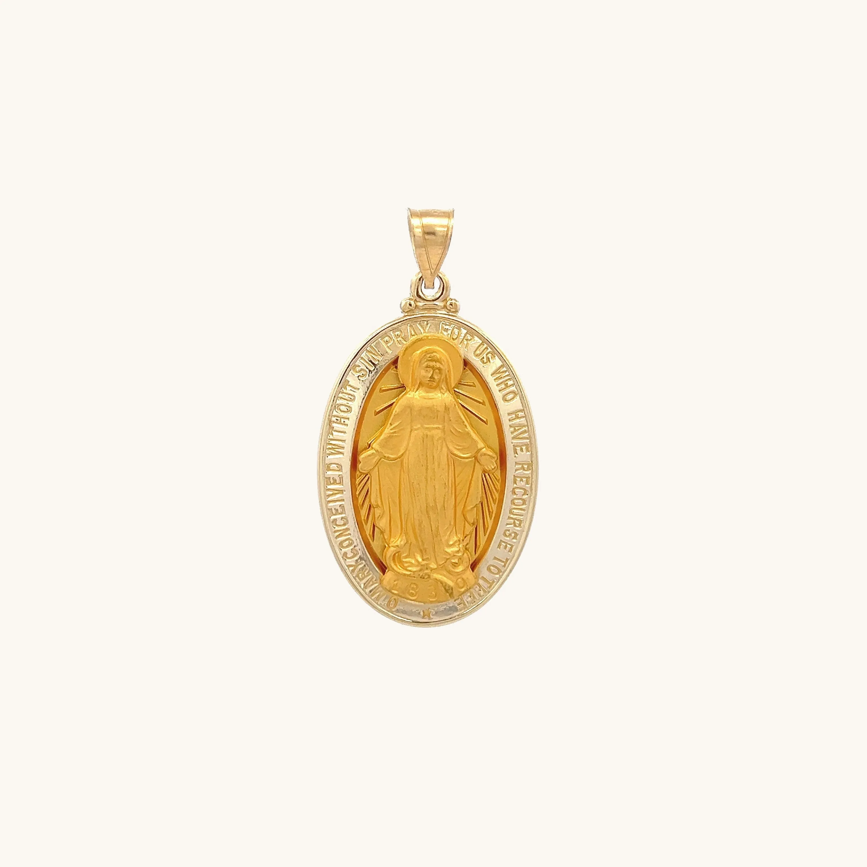 SOLID 14K YELLOW GOLD RAISED MIRACULOUS FIGURE MEDAL | OVAL