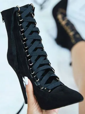 Solid Color Fashion Sexy Pointed Cross Straps Sexy High Heels Boots Four Seasons Shoes
