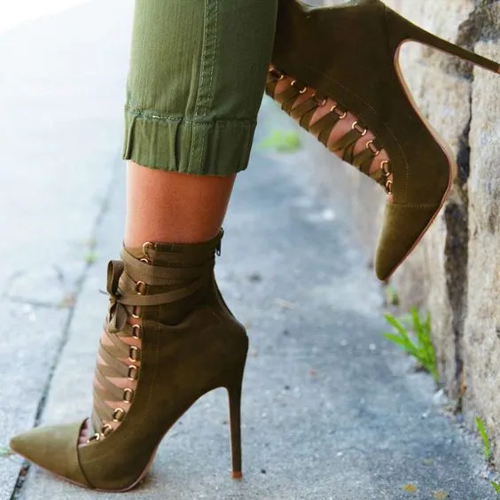 Solid Color Fashion Sexy Pointed Cross Straps Sexy High Heels Boots Four Seasons Shoes