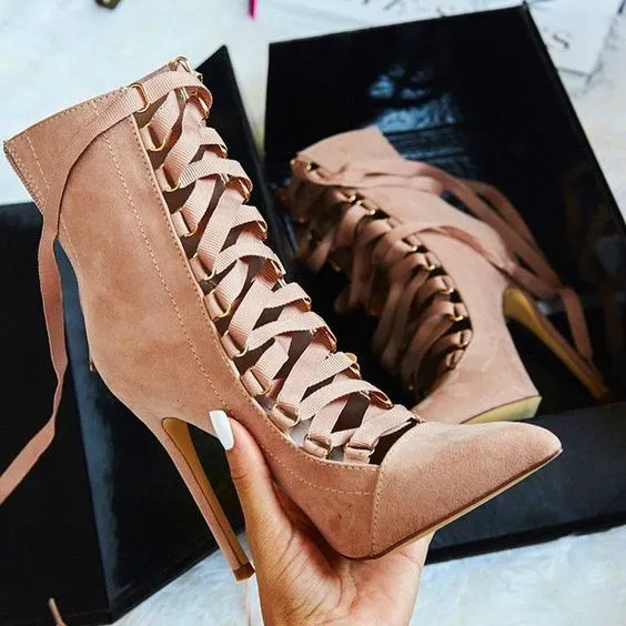 Solid Color Fashion Sexy Pointed Cross Straps Sexy High Heels Boots Four Seasons Shoes