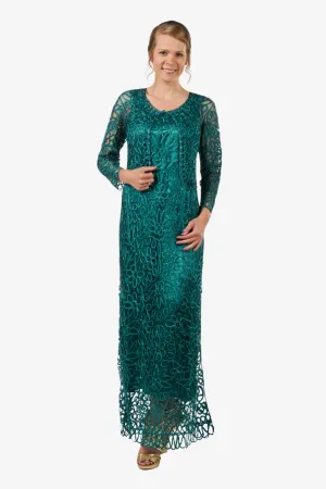 Soulmates C12016 Beaded Silk Lace 2-Piece Maxi Dress - Jade