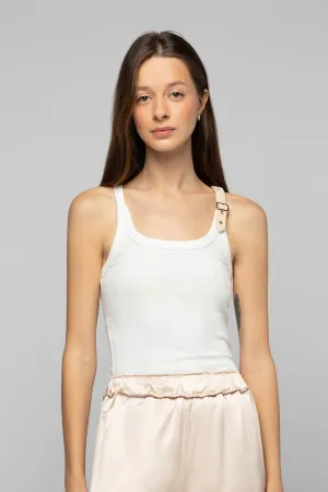 TANASTASIA COTTON LEATHER TOP - WHITE
