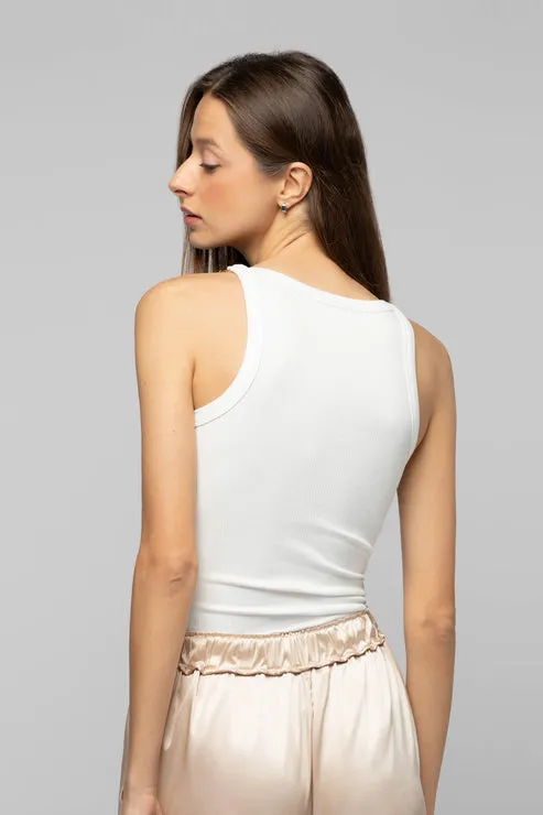 TANASTASIA COTTON LEATHER TOP - WHITE