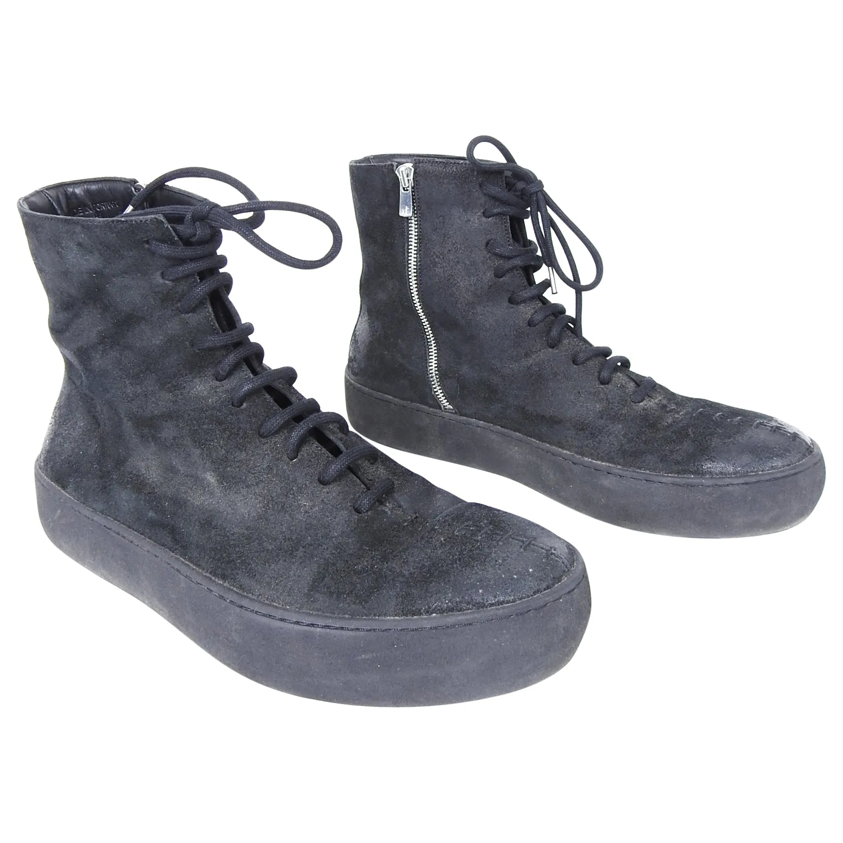 The Last Conspiracy Black Waxed Suede Side Zip Lace Up High Top Sneaker - 11