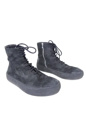 The Last Conspiracy Black Waxed Suede Side Zip Lace Up High Top Sneaker - 11