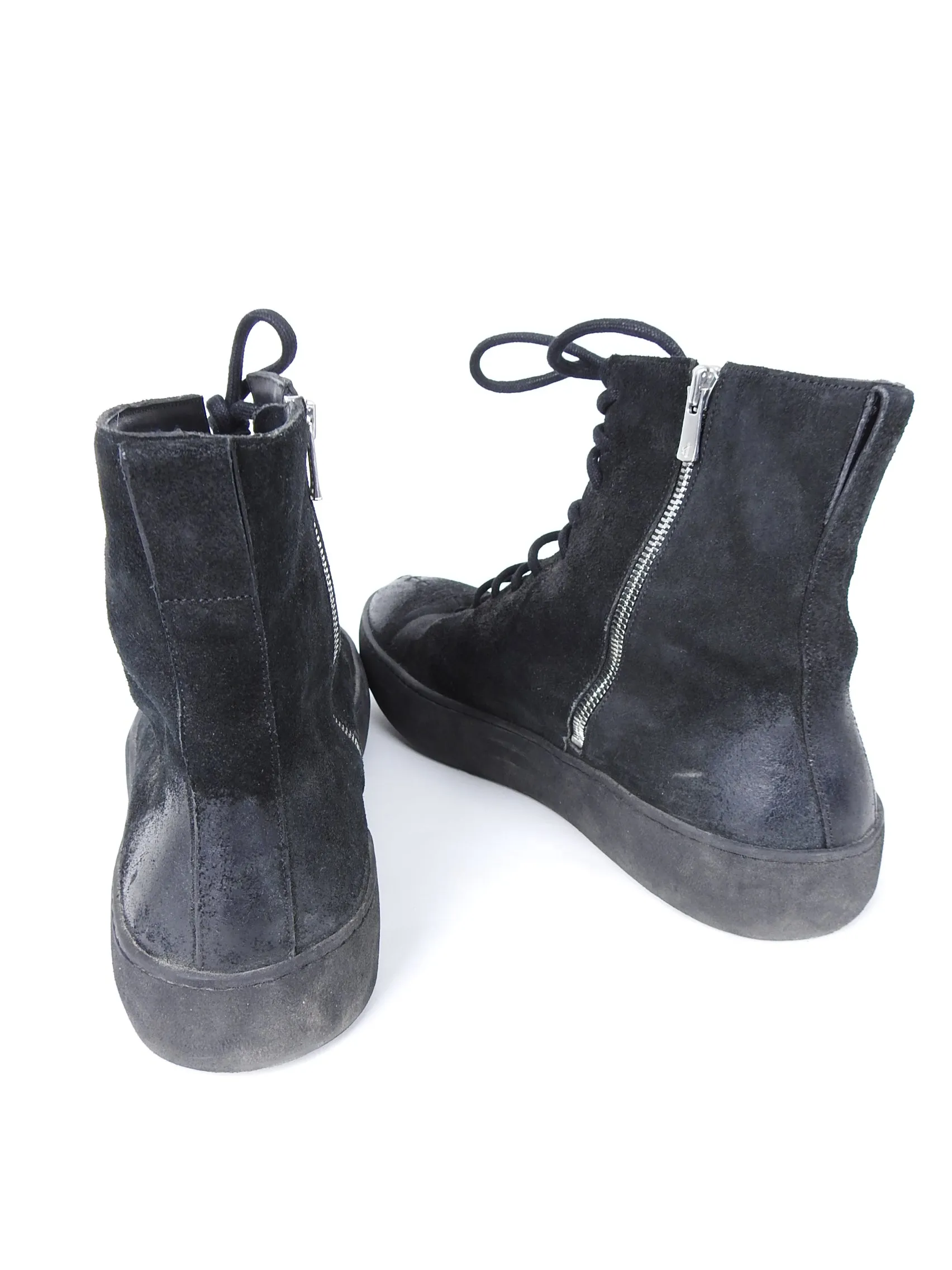 The Last Conspiracy Black Waxed Suede Side Zip Lace Up High Top Sneaker - 11