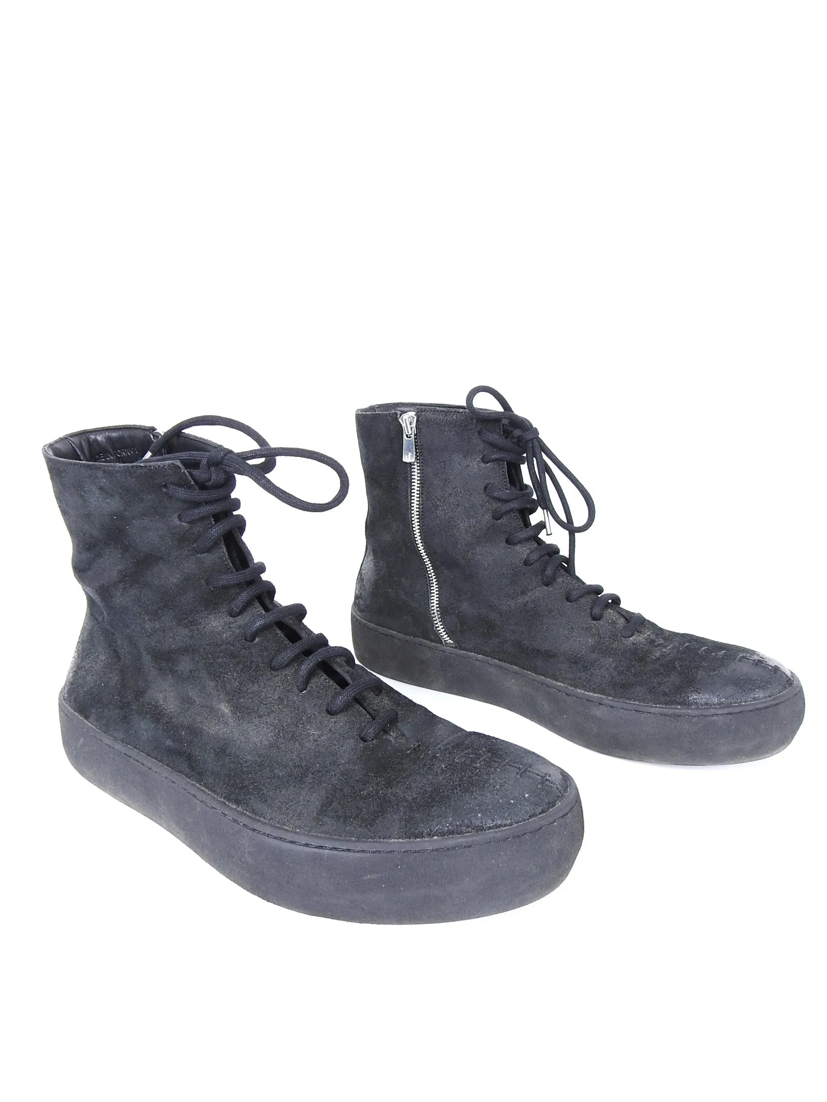 The Last Conspiracy Black Waxed Suede Side Zip Lace Up High Top Sneaker - 11
