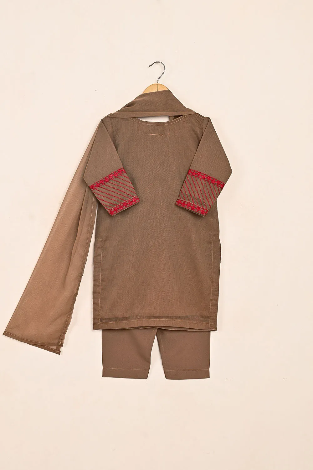TKF-148-Khaaki - Kids 3Pc Chiffon Embroidered Formal Dress