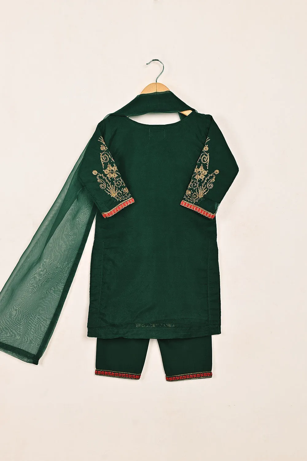 TKF-149-Green - Kids 3Pc Organza Embroidered Formal Dress